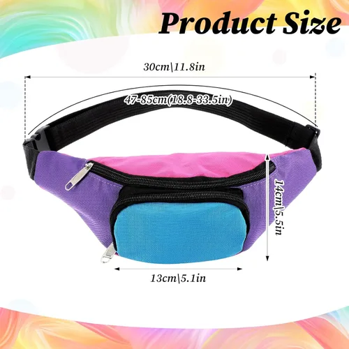 Vista 2 de 4 cangureras de neón de los años 80 con 2 bolsillos, riñonera retro para mujeres y hombres, accesorios de los años 80 y 90, talla grande