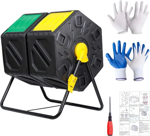 Vista 10 de Contenedor de compostaje giratorio con puertas correderas, contenedor de compostaje de una sola cámara, resistente para jardinería al aire libre