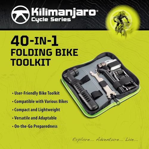 Vista 2 de Kilimanjaro - Kit de 40 piezas de bomba de bicicleta y herramientas de reparación – 19 en 1 multiherramienta plegable, mini bomba de neumáticos