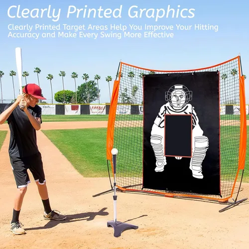Vista 8 de Baseball/Softball Backstop with Strike Zone Black Vinyl Batting Cage Backdrop and Net Saver Durable Facility Backstops for Pitching Outdoors