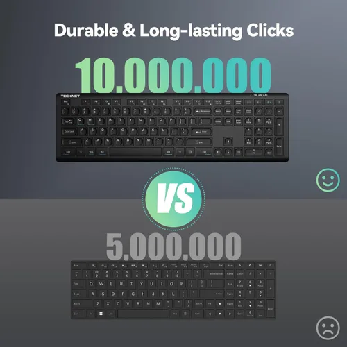 Vista 5 de TECKNET Teclado Bluetooth recargable, conmutación libre de 4 dispositivos (2.4G+BT), teclado inalámbrico ultradelgado de tamaño completo, escritura