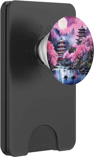 Vista 7 de PopGrip estándar japonés Sakura Cherry Blossom Moon PopSockets estándar