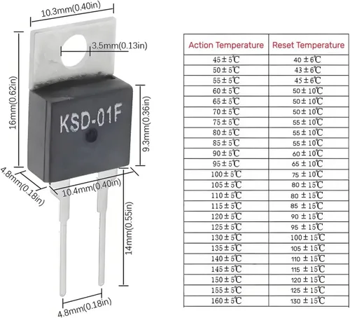 Vista 4 de 4 unids interruptor de temperatura normalmente cerrado 32.0 °F KSD-01F interruptor térmico NC termostato controlador de temperatura