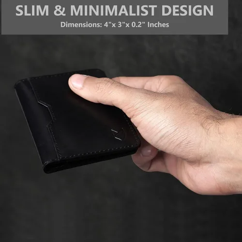 Vista 5 de FOXHACKLE Tarjetero de cuero para hombre, billetera delgada con bloqueo RFID, bolsillo frontal delgado, cartera minimalista con bolsillo frontal