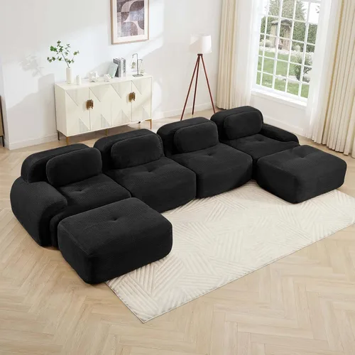 Vista 108 de Sofá moderno comprimido sin armazón de 116", sofás seccionales de 3 plazas para sala de estar, sofá seccional modular de pana verde nube, espuma