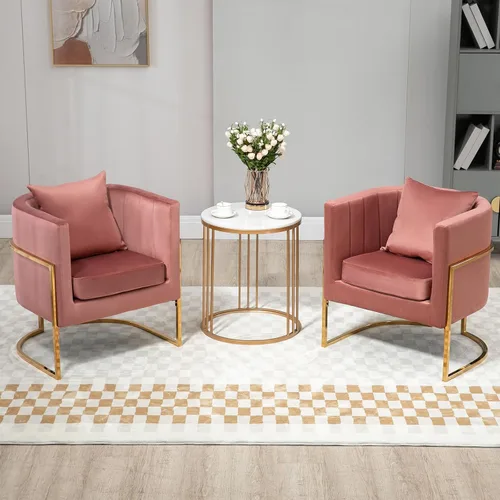 Vista 12 de Silla moderna de cuero, sillón tapizado de mediados de siglo con almohada para sala de estar, cómoda silla de tocador individual con patas doradas