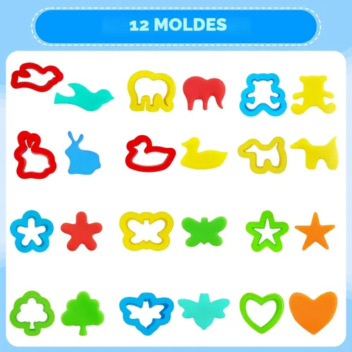 Vista 4 de Kit de herramientas de juego de masa y arcilla para niños, accesorios de arcilla para modelar con cortadores de animales, rodillos, tijeras
