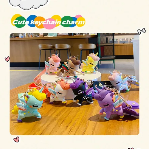 Vista 6 de BEXOA Lindo llavero kawaii anime, accesorios de unicornio para bolso de mano, llavero de dibujos animados para niños, niñas y mujeres