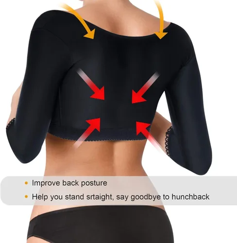Vista 3 de BRABIC Modeladora de la parte superior del brazo postquirúrgico mangas de compresión más delgadas corrector de postura moldeadora para mujer