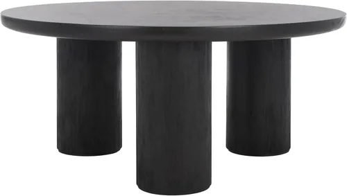 Vista 8 de SAFAVIEH Furniture Mork - Mesa de centro redonda de 3 patas, color negro, madera maciza, diseño moderno de trípode, ideal para sala de estar, sala