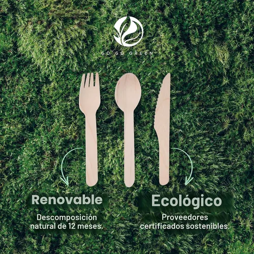 Vista 6 de Juego de cubiertos 100% compostables – 300 piezas de utensilios de madera compostables [120 tenedores, 90 cuchillos, 90 cucharas] – Cubiertos