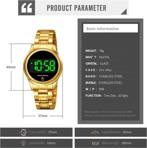 Vista 7 de Relojes de pulsera de lujo de moda digital LED táctil para mujer mujer minimalista simple vestido de acero inoxidable