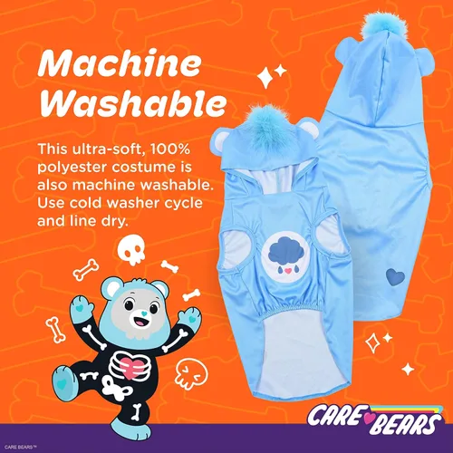 Vista 3 de Care Bears Grumpy Bear - Disfraz de perro de Halloween, con licencia oficial de poliéster sin mangas, con vientre serigrafiado de nube de trueno