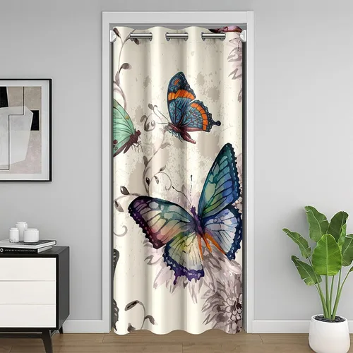 Vista 19 de Erosebridal Cortina de puerta de teñido anudado, cortina opaca bohemia, cortina exótica abstracta en espiral, elegante cortina hippie para puerta
