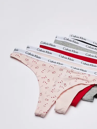 Vista 2 de Calvin Klein Tanga elástica de algodón con logotipo de carrusel para mujer, paquete múltiple