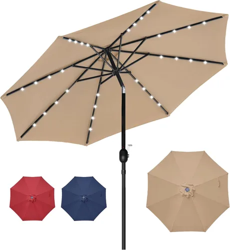 Vista 14 de HealSmart Sombrilla de patio de 7.5 pies con botón de inclinación/manivela, sombrilla de mesa al aire libre, 6 varillas resistentes para jardín