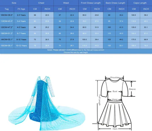 Vista 6 de Princess Costume Long Cape Birthday Party Dress up with Crown,Magic Wand,Wig,Gloves for Little Girls 2-10 Years