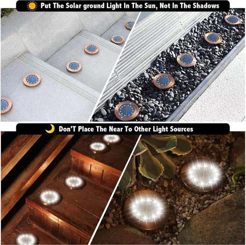 Vista 3 de HOFLYW HOFLY - Luces solares para exteriores en el suelo, paquete de 8, 12 LED, luz blanca para camino, patio, pasarela