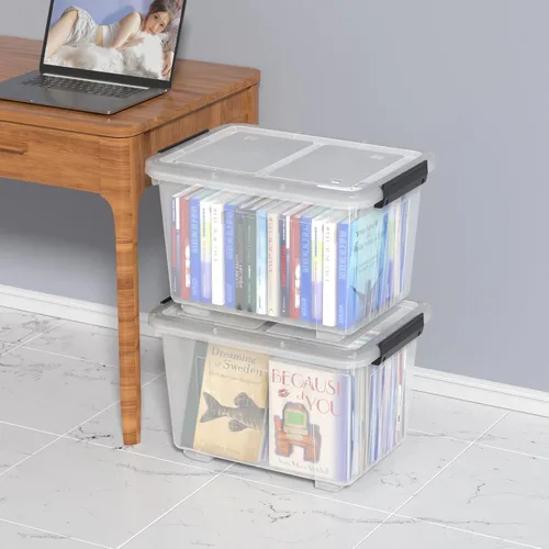 Vista 5 de Ggbin Caja de almacenamiento transparente de 30 cuartos de galón con ruedas, juego de 4 Plástico