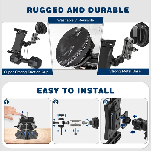 Vista 6 de Soporte de tableta para camión, soporte de tableta de automóvil, resistente súper ventosa/base adhesiva, soporte para iPad para salpicadero