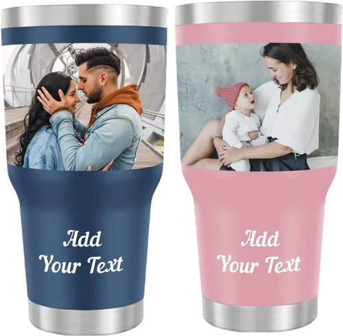 Vista 9 de Vaso personalizado de 40 onzas con asa y tapa con pajilla, botella de agua de acero inoxidable personalizada con nombres y flores de nacimiento