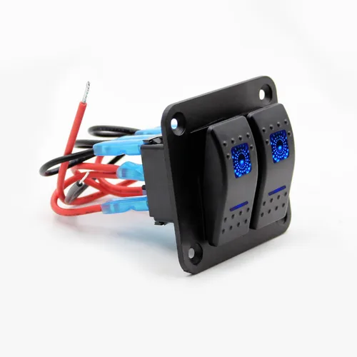 Vista 8 de FXC Interruptor basculante Panel de aluminio 2 Gang Interruptores de palanca Dash 5 Pin ON/OFF 2 LED retroiluminado para barco coche azul marino