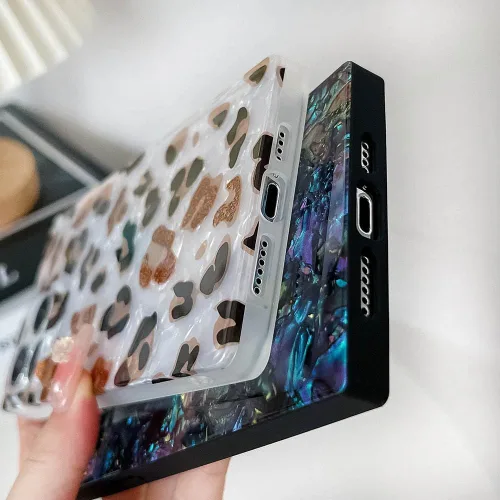 Vista 4 de Elegante Funda con Concha de Madre Perla para Niña Compatible con iPhone 14 de 6.1 Pulgadas, Funda Rectángulo con Borde, Elegante y delgada
