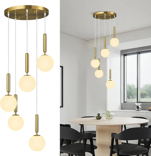 Vista 9 de Lámpara Colgante Negra Moderna Accesorio de Luz Colgante para Isla de Cocina de Mediados de Siglo con Lámpara Colgante de Globo Iluminación Colgante