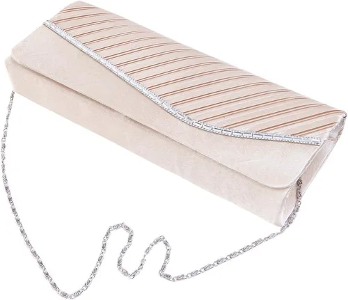 Vista 2 de Elegante bolso de noche plisado de satén y solapa de cristal - Disponible en diferentes