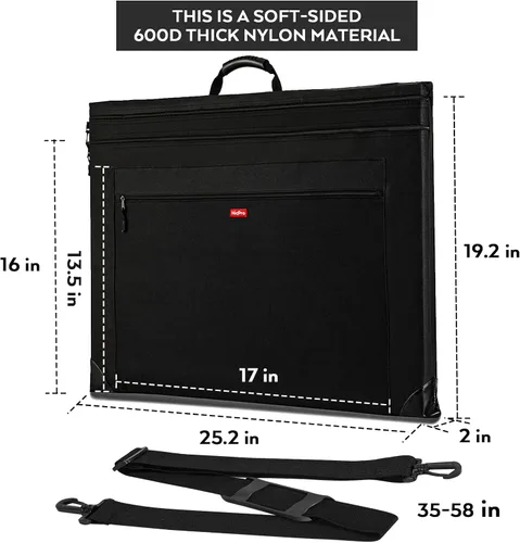 Vista 3 de Nicpro Bolsa de Portafolio de Arte Ligera, Estuche de Portafolio de Lona de Arte Negro de 18x24 pulgadas con Correa de Hombro Desmontable, Esquinas