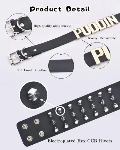Vista 5 de ABONDEVER Quinn Puddin Gargantilla de Halloween ajustable de cuero punk, collar de letras, calcomanías de tatuaje, remaches, pulsera de espiga