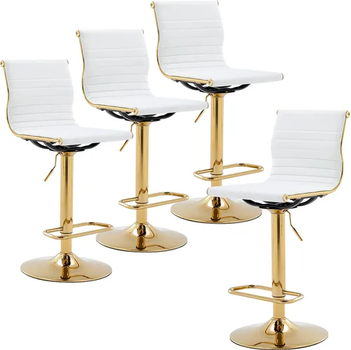 Vista 14 de LZAREAL Juego de 2 taburetes de bar de metal con altura ajustable, diseño moderno de piel sintética blanca sin brazos con base cromada para isla