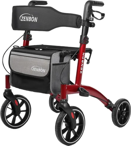Vista 14 de Andador con ruedas para personas mayores/adultos plegable en dos direcciones con asiento de 330 libras de capacidad, 4 ruedas grandes de 8 pulgadas