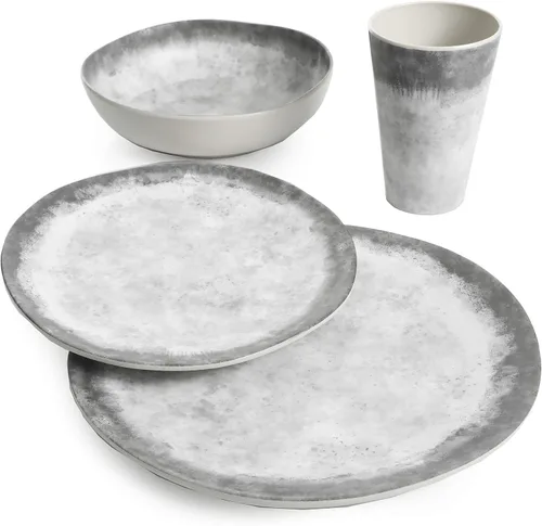 Vista 2 de [Usado] Gibson Home Granite Organic Round Melamina Juego de vajilla para cuatro personas (16 unidades), mármol