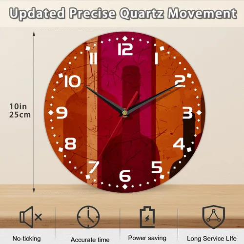Vista 2 de Reloj para sala de estar, reloj de pared de vino abstracto, reloj de pared de madera vintage, silencioso sin tictac, funciona con pilas, números