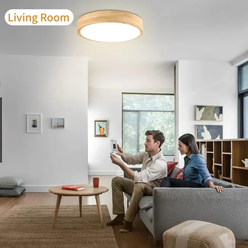 Vista 8 de Lámpara de Techo LED Empotrada: 12 Pulgadas 24W Luminaria de Dormitorio de Madera con Lámparas de Techo Redondas Modernas Planas Aéreas Minimalistas