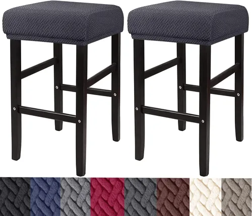 Vista 14 de HFCNMY Fundas rectangulares para taburetes, paquete de 2 fundas elásticas para taburetes de bar con bandas elásticas, color negro
