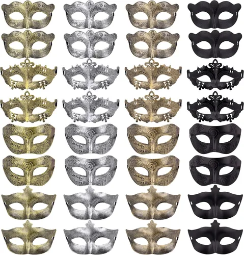 Vista 9 de FEQO 32 máscaras de mascarada, máscaras antiguas vintage venecianas