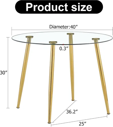 Vista 2 de A Glass Tabletop with a Diameter of 40 inches and a Modern Minimalist Circular Dining Table with Gold Plated Metal Legs. 40 '* 40' * 30 ' DT 1164