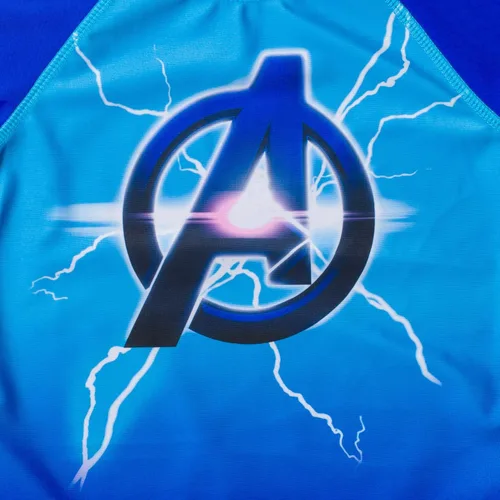 Vista 4 de Marvel Avengers Spider-Man Hulk Black Panther Iron Man Thor Rash Guard - Camiseta de natación para niños pequeños y grandes Azul
