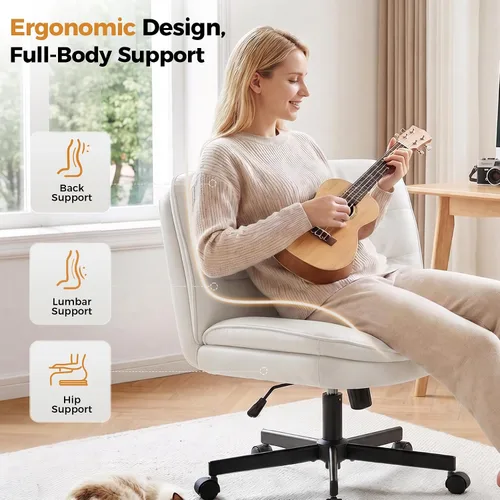 Vista 3 de COMHOMA Silla de oficina Criss Cross Silla de tocador sin brazos con Piel sintética, piernas cruzadas, asiento ancho cómodo, soporte de espalda