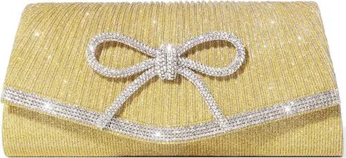 Vista 9 de Bolso de mano con lazo brillante para mujer con diamantes de imitación de purpurina para boda, fiesta, graduación, bolsa de noche elegante, caja