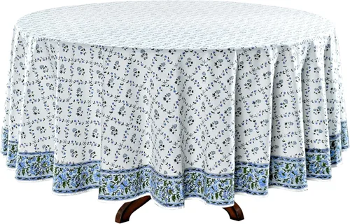 Vista 76 de Ridhi Mantel redondo estampado a mano color rosa flamenco 110 pulgadas 100%