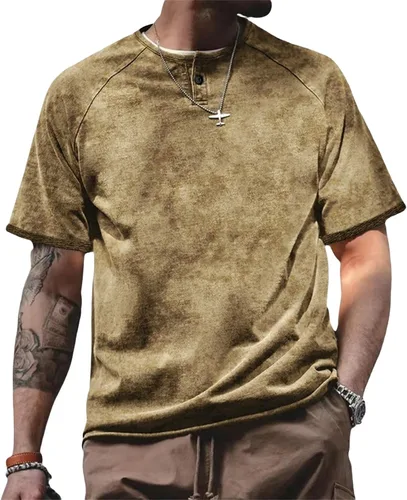 Vista 7 de Men's Oversized T-Shirts Acid Wash Short Sleeve Henley Shirt Regular Fit Raglan Sleeve Retro Distressed Athletic Tops