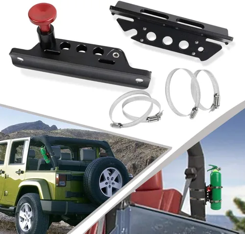 Vista 2 de Barra antivuelco de liberación rápida para extintor de incendios, soporte de montaje para extintor compatible con Jeep Wrangler Gladiator Ford