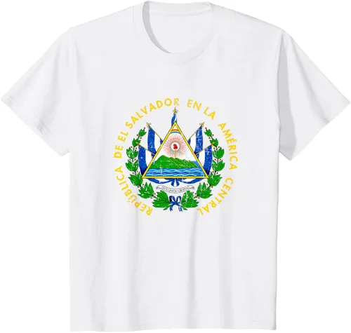 Vista 30 de Escudo de armas de El Salvador Salvadoran Distressed Design T-Shirt