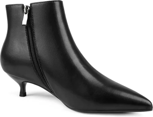 Vista 4 de MERUMOTE Botines de cuero para mujer, zapatos de tacón bajo, botines de invierno con cremallera