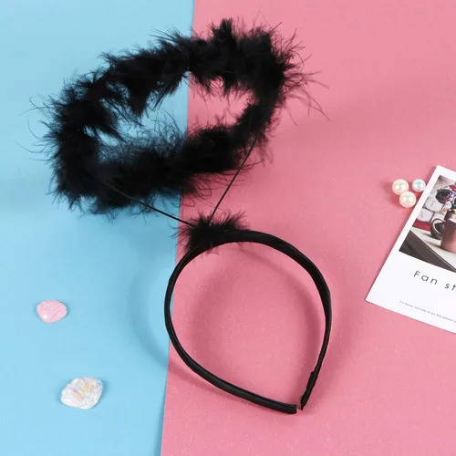 Vista 7 de UNIME Paquete de 2 diademas con halo de ángel, diadema de ángel de plumas, diadema negra con halo para Halloween, Navidad, accesorios de fiesta