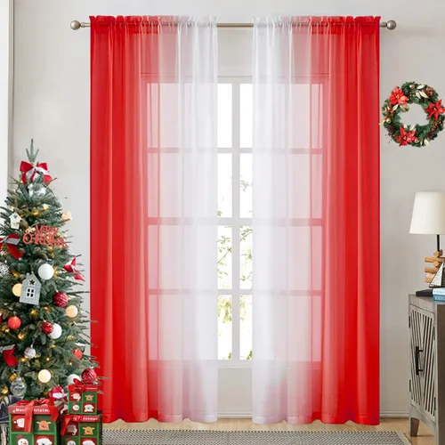 Vista 12 de July Joy Ombre - Cortinas de lino sintético semitransparente para habitación y sala de estar, 2 tonos reversibles, privacidad y filtro de luz