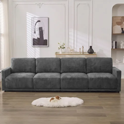 Vista 10 de Sofá modular en forma de L de 110.6 pulgadas, sofá modular de asiento profundo con otomana móvil, sofás gruesos de 4 asientos de gran
